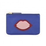 Dark blue leather flat zip pouch with pink Perspex lips and go...