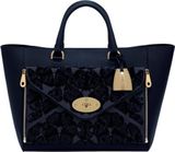 Willow leather and jacquard velvet tote
