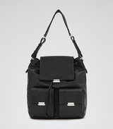 Reiss quilted pocket backpack. Violet in black is a luxurious...