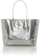 Michael Kors Flower perforated silver small tote bag, Silver