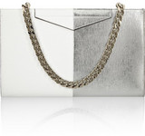 White and silver textured-leather (Calf)- Silver chain shoulde...