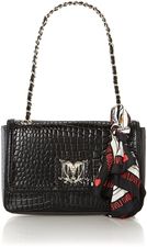 Love Moschino Black croc flapover shoulder bag, Black