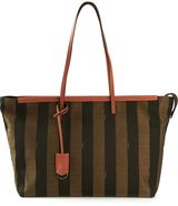 Brown, gold and pink striped shopper from Fendi featuring long...