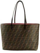 Dark brown cotton monogram shopper from Fendi featuring round...