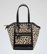Reiss animal-print tote bag. Punctuated with graphic black lea...