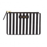 Lulu Guinness Black & White Stripe Leather Small Zip Pouch
