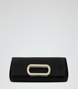 Reiss woven foldover clutch bag. Contrasting a woven textural...