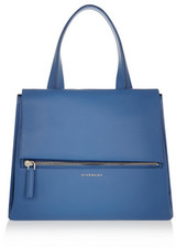 - Blue textured-leather (Calf)- Top handle, detachable adjusta...