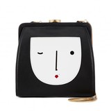 Small Flora frame bag in black smooth leather with polished ca...