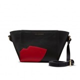 Small Pixie Cross Body Bag in black smooth leather with red cu...