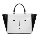 Cesca Tote in black and white polished calf leather with perfo...