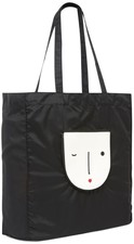 Black polyester New Face Pocket Foldaway Tote Bag. Twin handle...