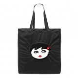 Black polyester Doll Face Foldaway Tote Bag. Twin handles, pat...