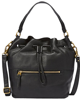 Fossil Vickery Leather Draw String Tote Bag, Black