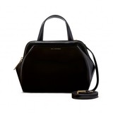 Black Small Paula bag in polished calf leather. Gold zip faste...