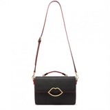 Edie Briefcase in black crosshatched Saffiano leather with red...